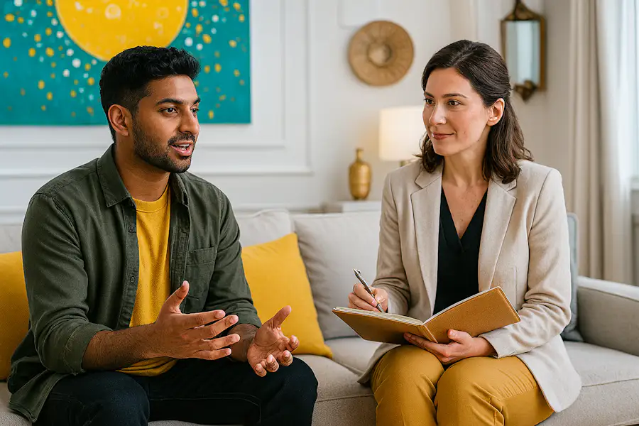 client and therapist chatting