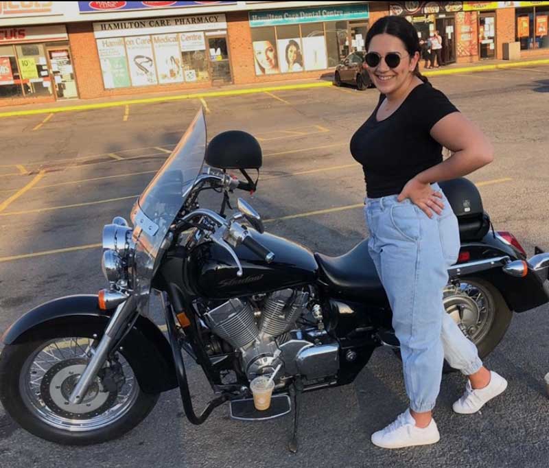 Liz with motorbike
